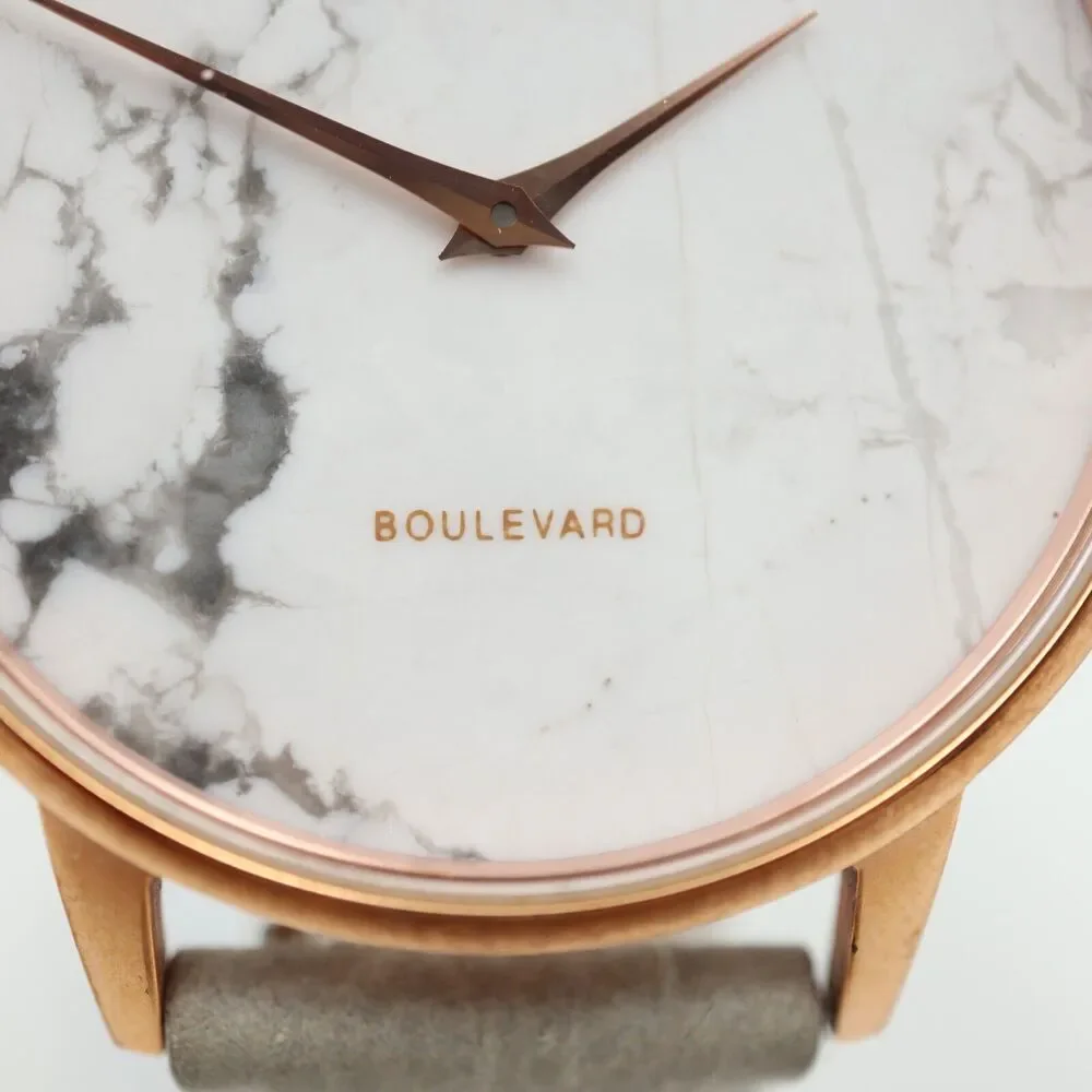 MVMT Women's Beverly Marble Watch 38mm Rose Gold Tone Gray Leather w New Battery